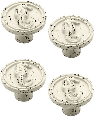 4 Liberty Brainerd 1-3/8  Seaside Nautical Seahorse Knobs Vintage Antique White