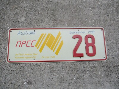 Australia NPCC 3rd North American meet 1988 license plate  #   28