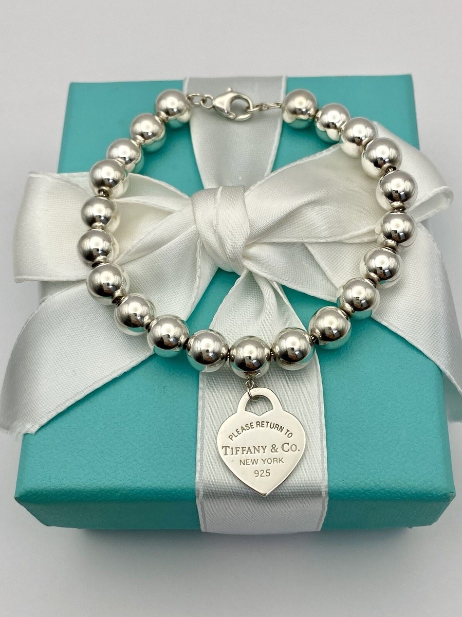 Tiffany & Co Sterling Silver Small Heart Tag 8mm Bead Ball Tiffany & Co Sterling Silver Small Heart Tag 8mm Bead Ball
