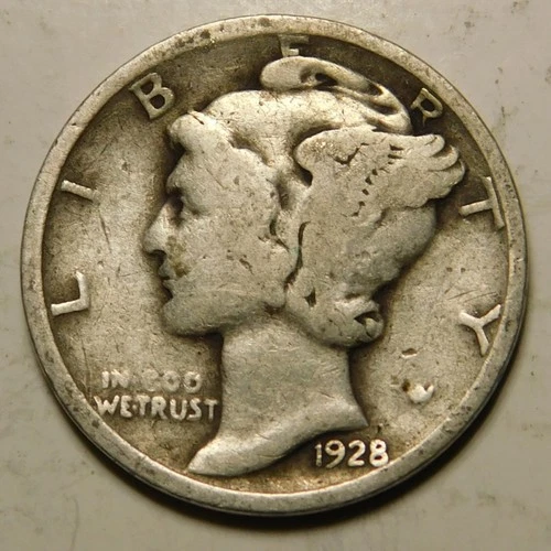 1928 D Mercury Dime 90% Silver G - VG  "Actual Coin Pictured - Not Cleaned"