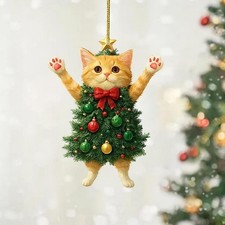 Whimsical Acrylic Cat Christmas Ornament Cute Cat Lover Tree