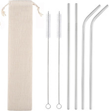 Set of 4 Reusable Stainless Steel Straws with Brushes and Case for Large Tumbler