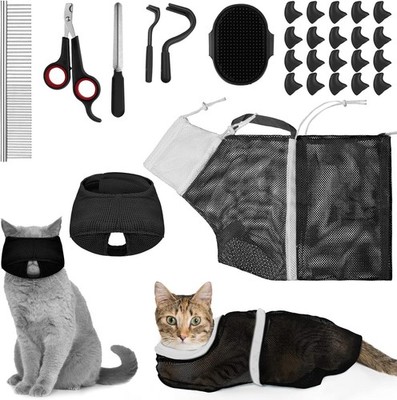 9-in-1 Cat Dog Grooming Kit Anti-Bite Scratch Shower Bag Nail Brush Comb Set