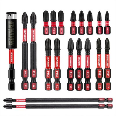 Impact Tough Phillips Bits PH1/PH2/PH3 Insert Driver MIXED-PH-19PCS 