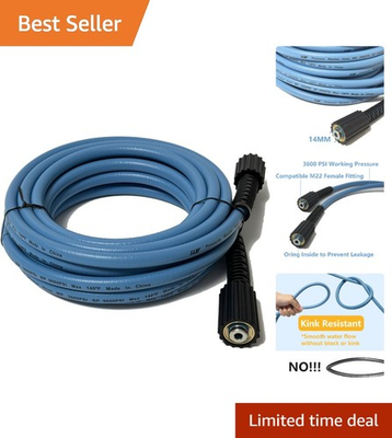 #ad 25FT Heavy Duty High Pressure Washer Hose 3600 PSI Blue PVC with Brass Ends $32.39