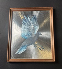 Vintage 1980s Dufex Foil Art Print White Dove Bird Framed