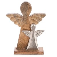 Holzfigur Skulptur Dekofigur Engel Mangoholz Metall Silber 32Cm Orion