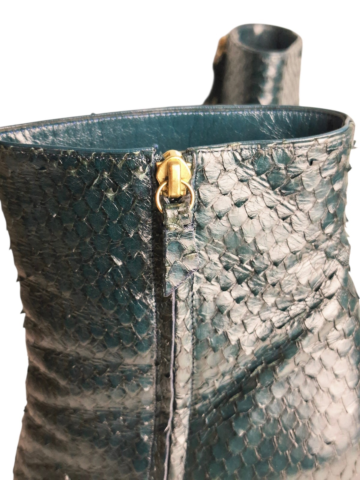 Casadei Emerald Green Python Print Leather Ankle … - image 10