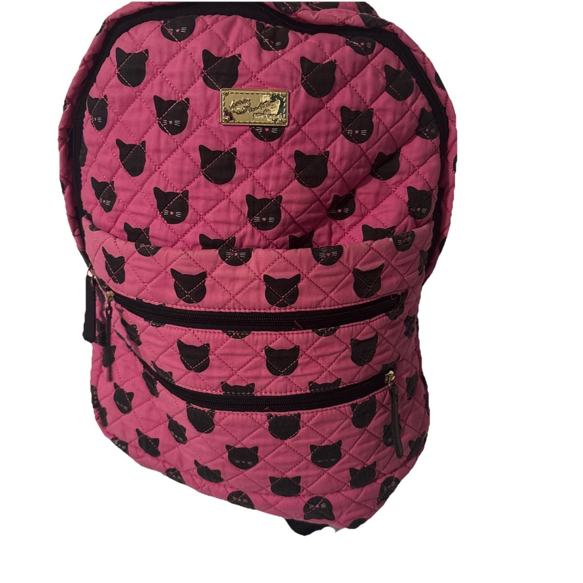 BETSEY JOHNSON LBGRADD Fuchsia Pink Kitty Cat Quilted School 