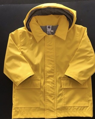 PETIT BATEAU RAIN JACKET YELLOW ICONIC  6 M NY STRIPED COTTON LINING NWT