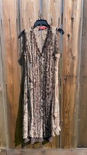 Oscar by Oscar de la Renta Paisley Ruffle Sleeveless Midi Dress Brown Beige M