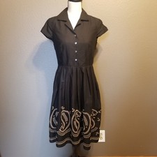 Talbots Dress 4P Petite Eyelet Lace Paisley Fit & Flare Button Front Preppy Boho