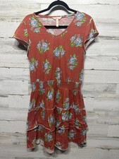 Matilda Jane Mini Dress Womens Small Rust Red Floral Smocked Tiered Ruffle EUC