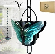 Rain Chain Water Collection for Gutters, Rainwater Catcher & Diverter, 8.5 FT Ch