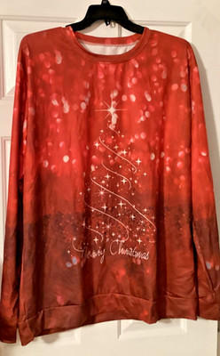 Christmas Merry Christmas Red Top Long Sleeves Banded Bottom  2XL