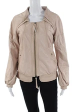 Patrizia Pepe Womens Leather Zip Front Long Sleeve Jacket Pink Size 44