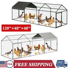 Large Metal Chicken Coop 120"x40"x40" Walk-in Chicken Run Poultry Cage Hen House