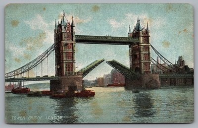 Bridge Drawbridge River Thames Boats Waterfront Buildings London Postcard TS-315