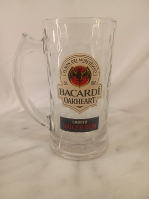 Bacardi Oakheart Spiced Rum Heavy Dimpled Clear Glass Branded Bat Mug