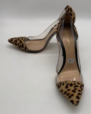 Gianvito Rossi Womens Brown Leopard Print Plexi High Heel Pumps sz 39.5
