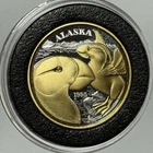 1995 Alaska Mint Puffins 24k Gold Gilded Coin 1/2 Troy Oz .999 Fine Silver Round