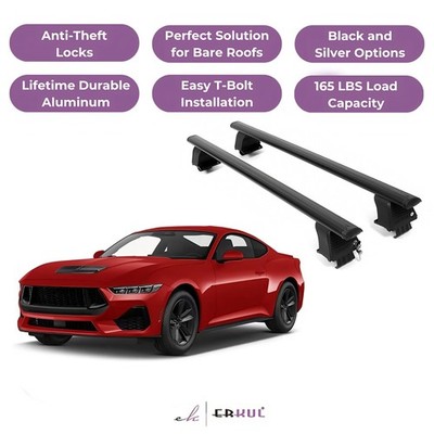 ERKUL Roof Rack Crossbars For FORD MUSTANG 2024-2026 Naked Roof Aluminum Black