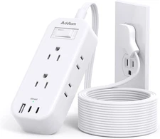 10Ft Extension Cord with Multiple Outlets,  Flat Plug Power Strip Surge Protecto
