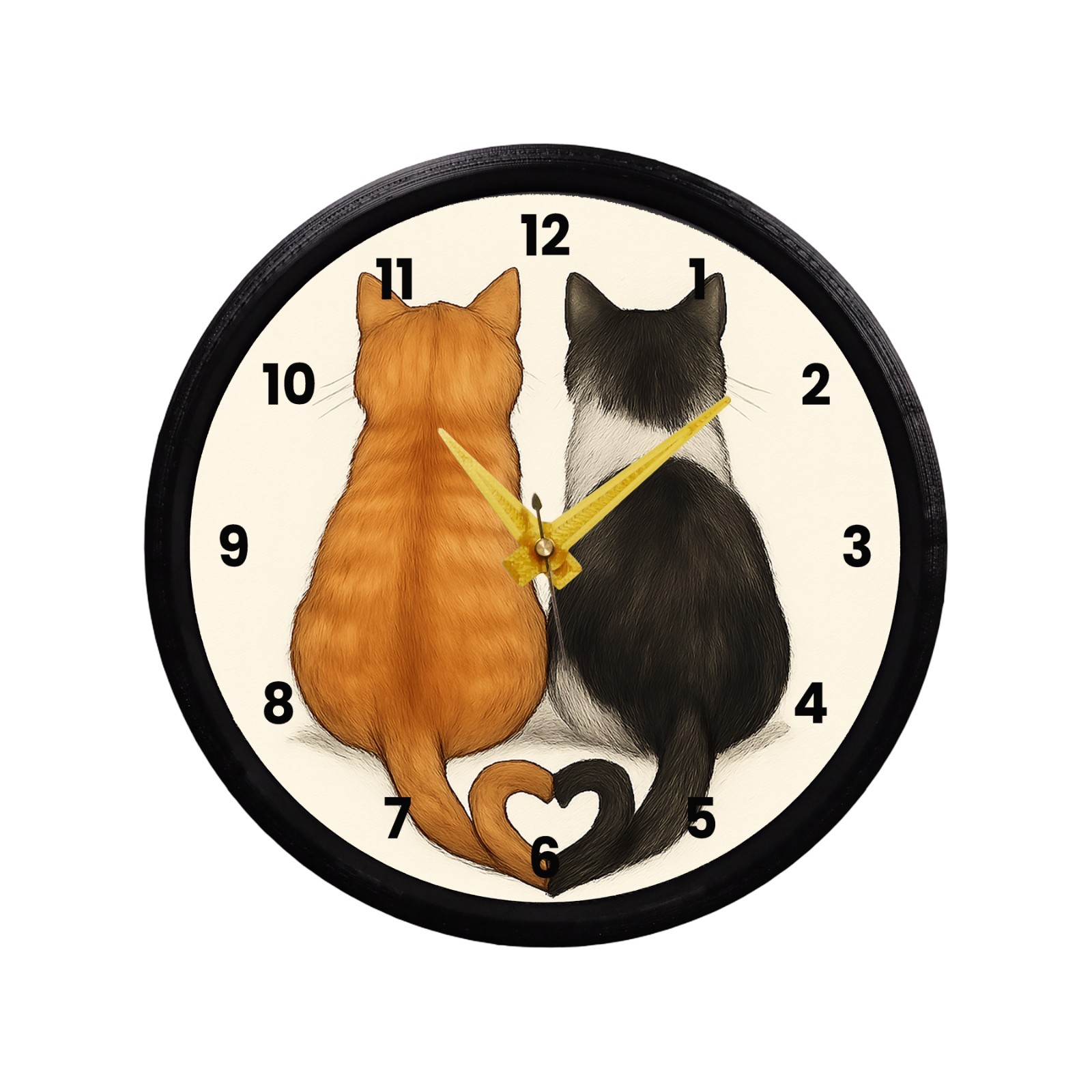 Two Cats Heart-Tail Wall Clock – Cute Cat Lover Gift – 3D Printed 8.75”