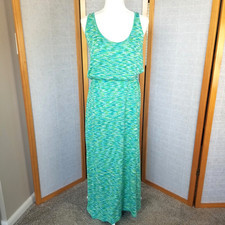 GAP Drop Waist Maxi Dress Stretch Knit Size XL Green Blue