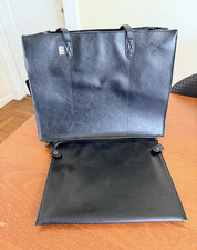 BEIS Black Large Tote Zip/Magnetic Closure Detachable Strap Pockets Silver HW