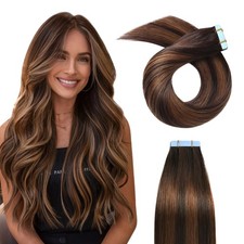 YILITE Tape in Human Hair Extensions 2-6-2 Straight Balayage Darkest Brown