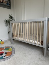 Image of Grey & Oak Cot Bed with Mattress