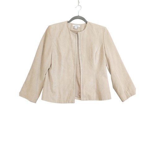 Dressbarn Women's Blazer Jacket Size M Beige Career Office Open Front