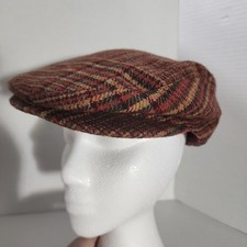 Vintage Plaid Flat Cap Made in USA Wool Blend Ivy Driving Hat Rust Brown Small