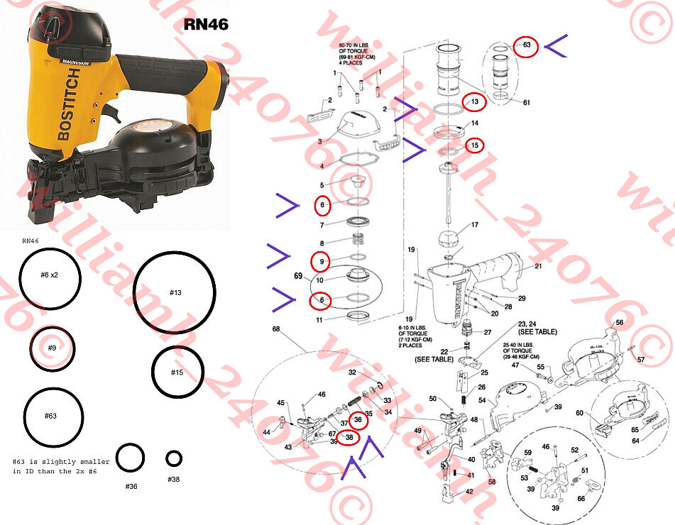 Bostitch trigger cartridge replacement diagram with O-rings