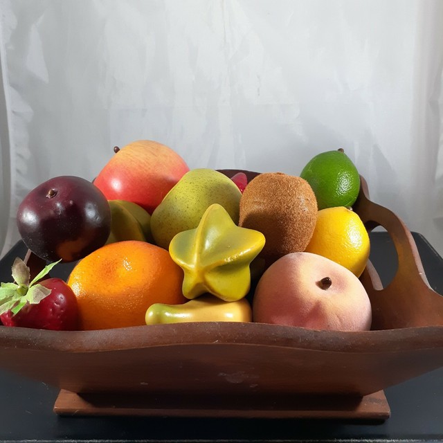 Faux Fruit Basket Decor Farmhouse wooden square basket