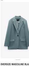 Zara Blazer Women Oversize Relaxed NEW Duck Egg Blue Lapel Collar Size XL/XXL