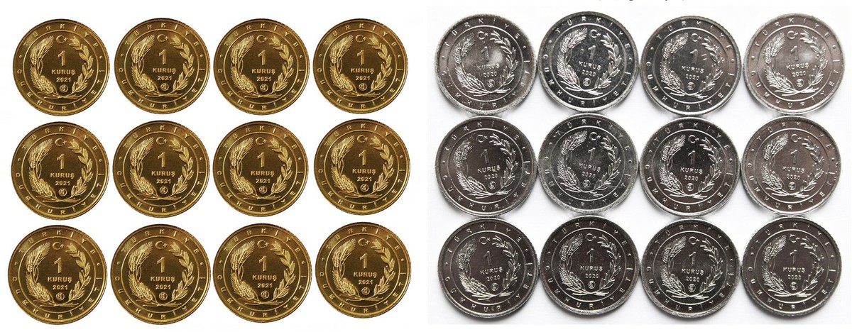 Turkey Anatolian Bird 2 SET 24 PCS, Coin,1 Kurus 2020 2021, UNC 