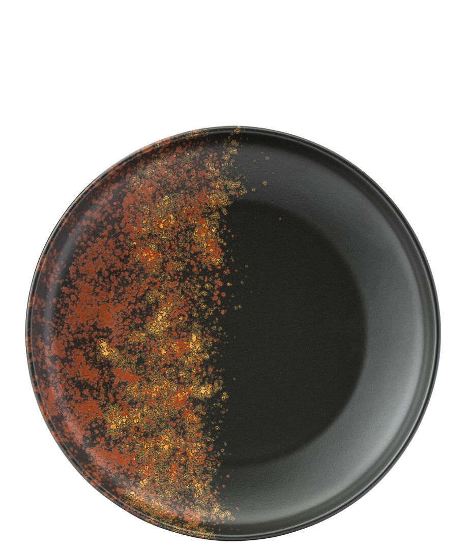 Oxy Black and Red Coupe Porcelain Plates 21cm - Pack of 6 Dinner Serving Plates
