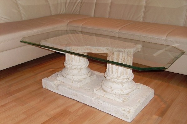 Rechteckiger Glastisch Couchtisch Wohnzimmertisch Antik SäUlen Tisch 120Cmx60Cm-image