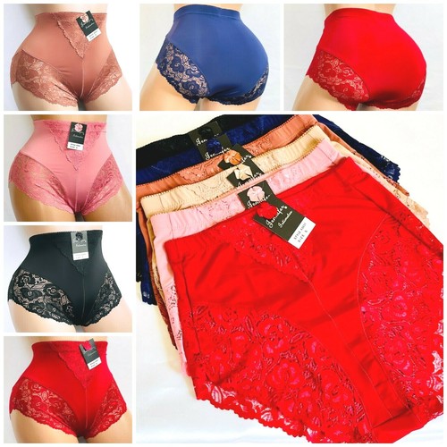 3-12 High Waisted Briefs Tummy Control Shaper Lace Bikini Panties 63031 S-5X LOT - Picture 1 of 12