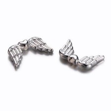 Angel Wing Beads Spacers Shiny Silver Metal 2 Sided Charms Jewelry Making 12pcs