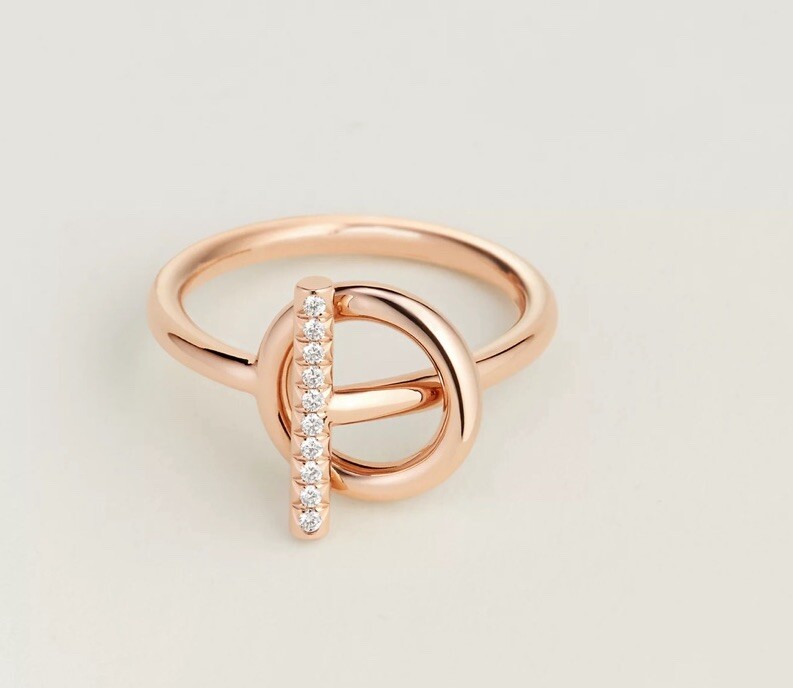 New Authentic Hermes Echappee Diamond Ring Small Model Rose Gold