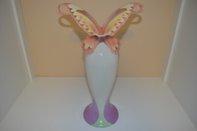 Franz Sculptured Porcelain Vase Finished in a Butterfly Décor, 15'' High