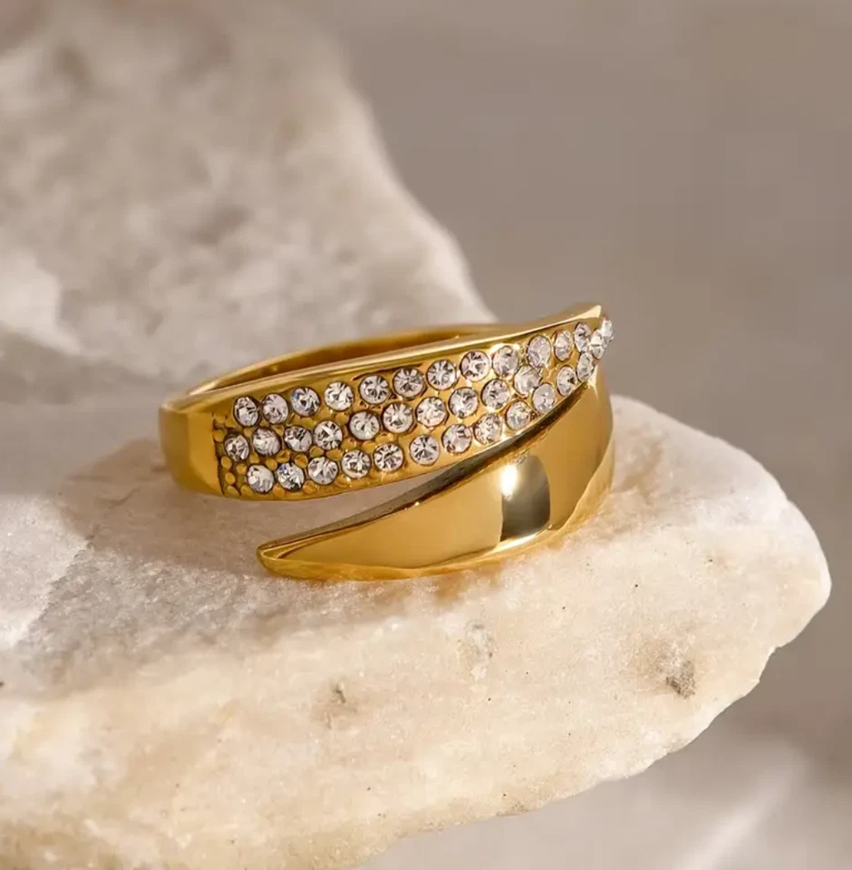 Elegant Gold Ring sun star crystal Women's Jewelry 18K Gold plated adjustable - Image 2 of 3