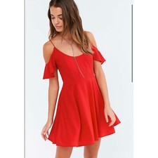 UO Kicmhi Blue Red Cold Shoulder Chiffon Dress