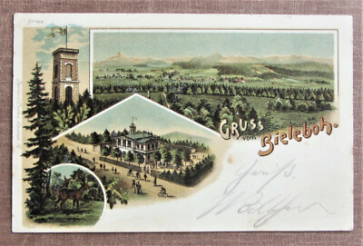 Gruss vom BIELEBOH - Turm, Gasthaus, Blick auf Beiersdorf - LITHO 1899 