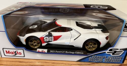 New MAISTO 1:18 Diecast Special Edition 2021 Ford GT Heritage Edition White #98