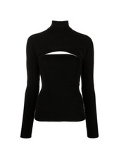 NEW TOM FORD Black VIRGIN WOOL RIB TURTLENECK TOP CUT-OUT 2-PIECE Sweater L