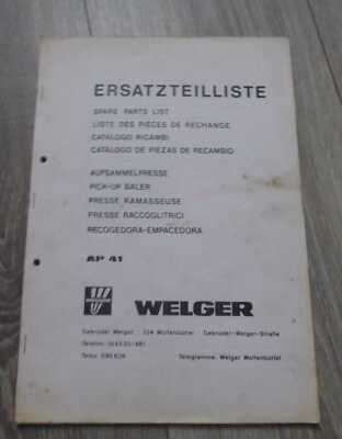 Welger Baler AP41 Parts List